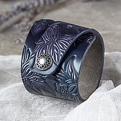 Украшения handmade. Livemaster - original item Dark blue Leather Cuff Bracelet, Width 6 cm. Handmade.