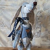 Куклы и игрушки handmade. Livemaster - original item Dachshund dog is a toy made of linen in a cage. Handmade.