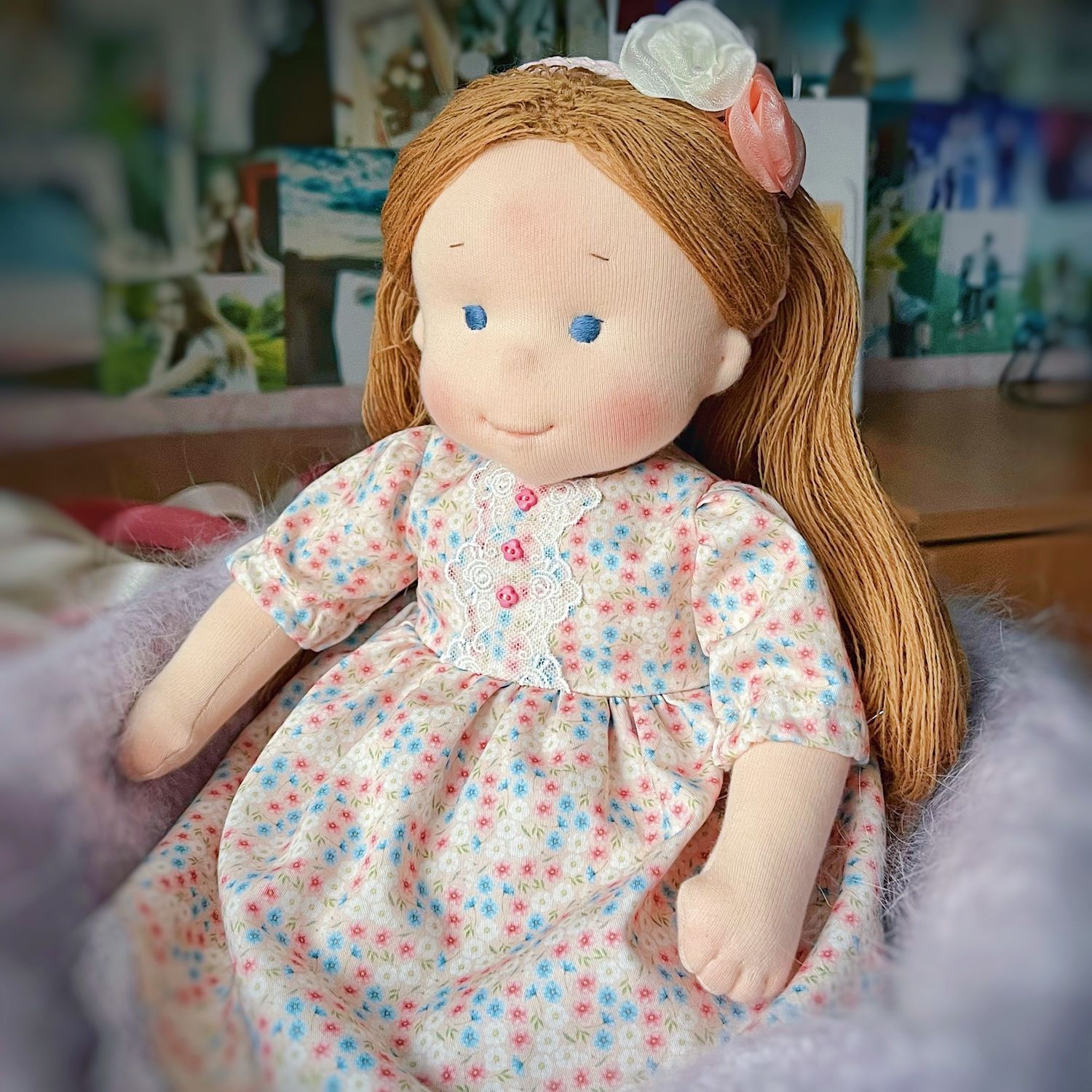 Вальдорфская кукла с длинными рыжими волосами, кукла ручной работы в ...