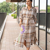 Одежда handmade. Livemaster - original item Checkered Viscose Maxi Dress with applique. Handmade.