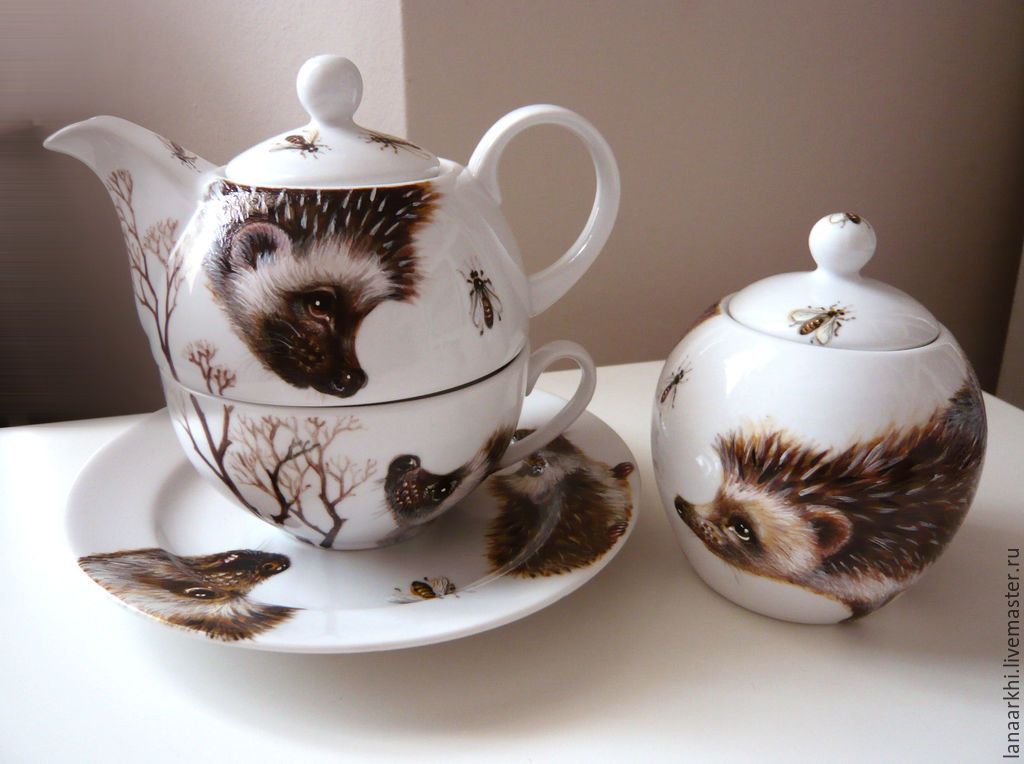 Сервиз из 4-х предметов Tea-for-one Ежики любят пить чай с пирожными –  заказать на Ярмарке Мастеров – 6J2SZRU | Сервизы, Лондон