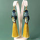 Peacock earrings-brushes 'Golden dunes-2'. Earrings-birds, Tassel earrings, Moscow,  Фото №1