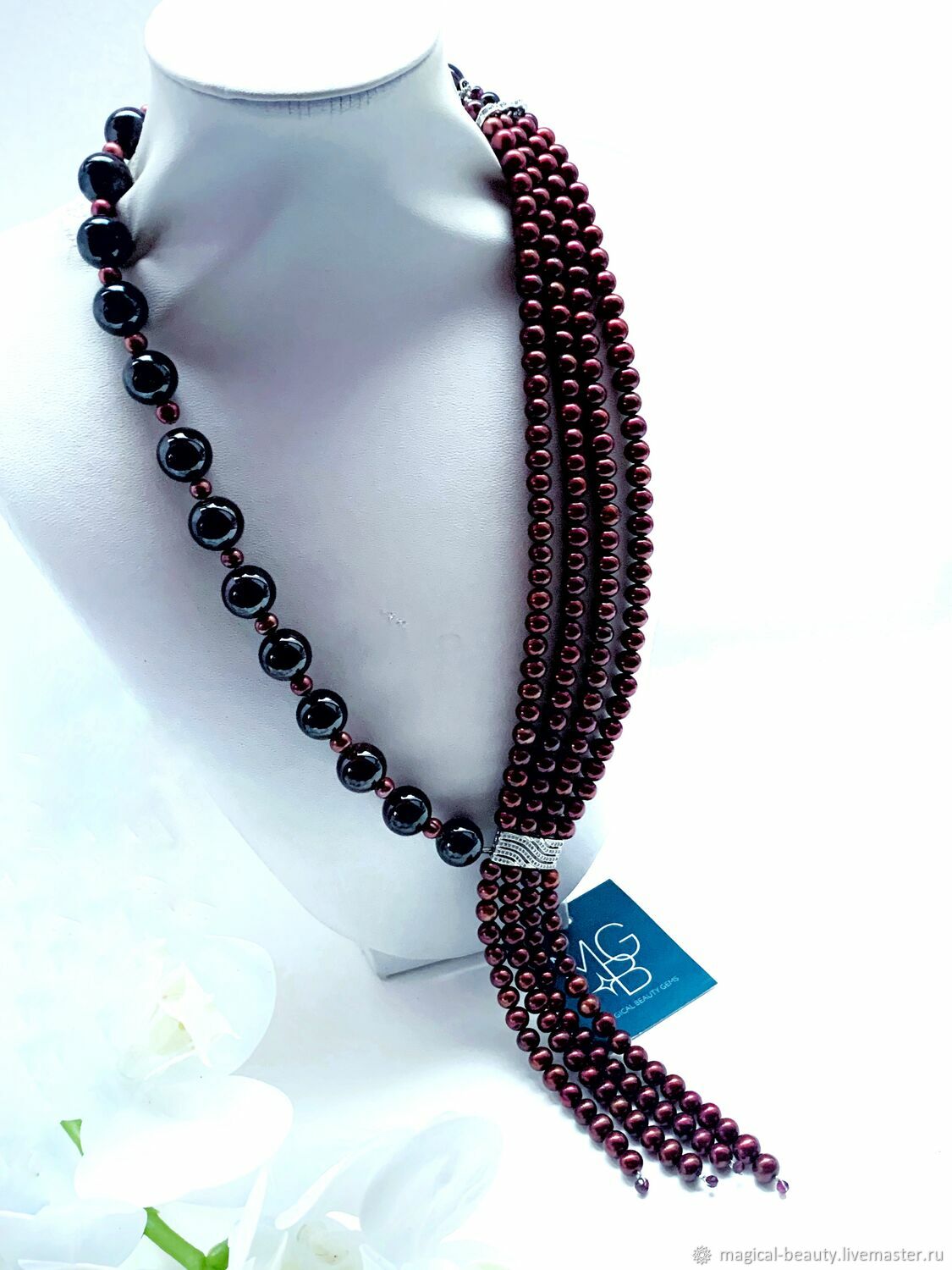 Necklace with pearl and garnet 'rose red my', Necklace, Moscow,  Фото №1