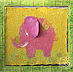 Валяное панно "Розовый слоник" 41х43, Картины, Севастополь,  Фото №1