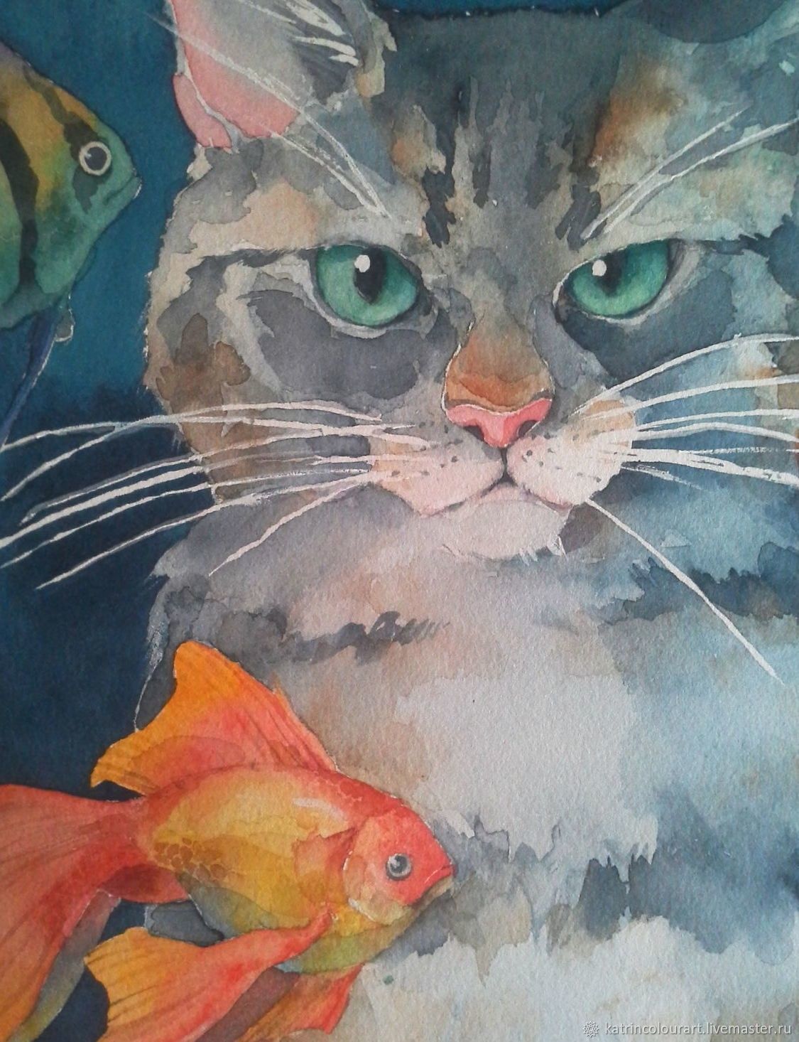 Картина кот с рыбой