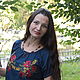 Блузка Синяя с хохломской росписью. Блузки. СЛАВный стиль от Заряны и Анны. Ярмарка Мастеров.  Фото №4