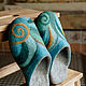 Felted Slippers 'turquoise mosaic' size 39, Slippers, Moscow,  Фото №1