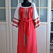 Русский стиль handmade. Livemaster - original item Russian long linen dress Lelya red. Handmade.