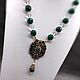 Emerald Necklace with agate chalcedony and Rhinestone pendant. Necklace. naturalkavni. My Livemaster. Фото №6