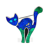 Украшения handmade. Livemaster - original item Brooch Cat. Brooch inlaid with lapis lazuli and malachite. Handmade.