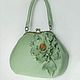 Green leather Women's bag with Flowers handbag with clasp Reticule, Clasp Bag, Rostov-on-Don,  Фото №1
