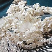 Материалы для творчества handmade. Livemaster - original item White lace applique embroidered with pearls. Handmade.