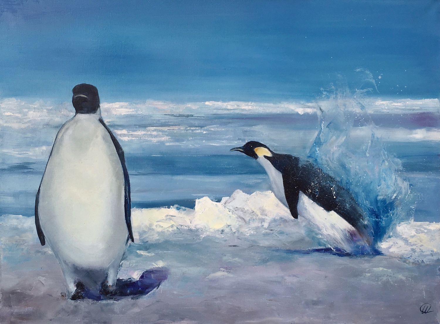Живопись пейзаж с пингвинами