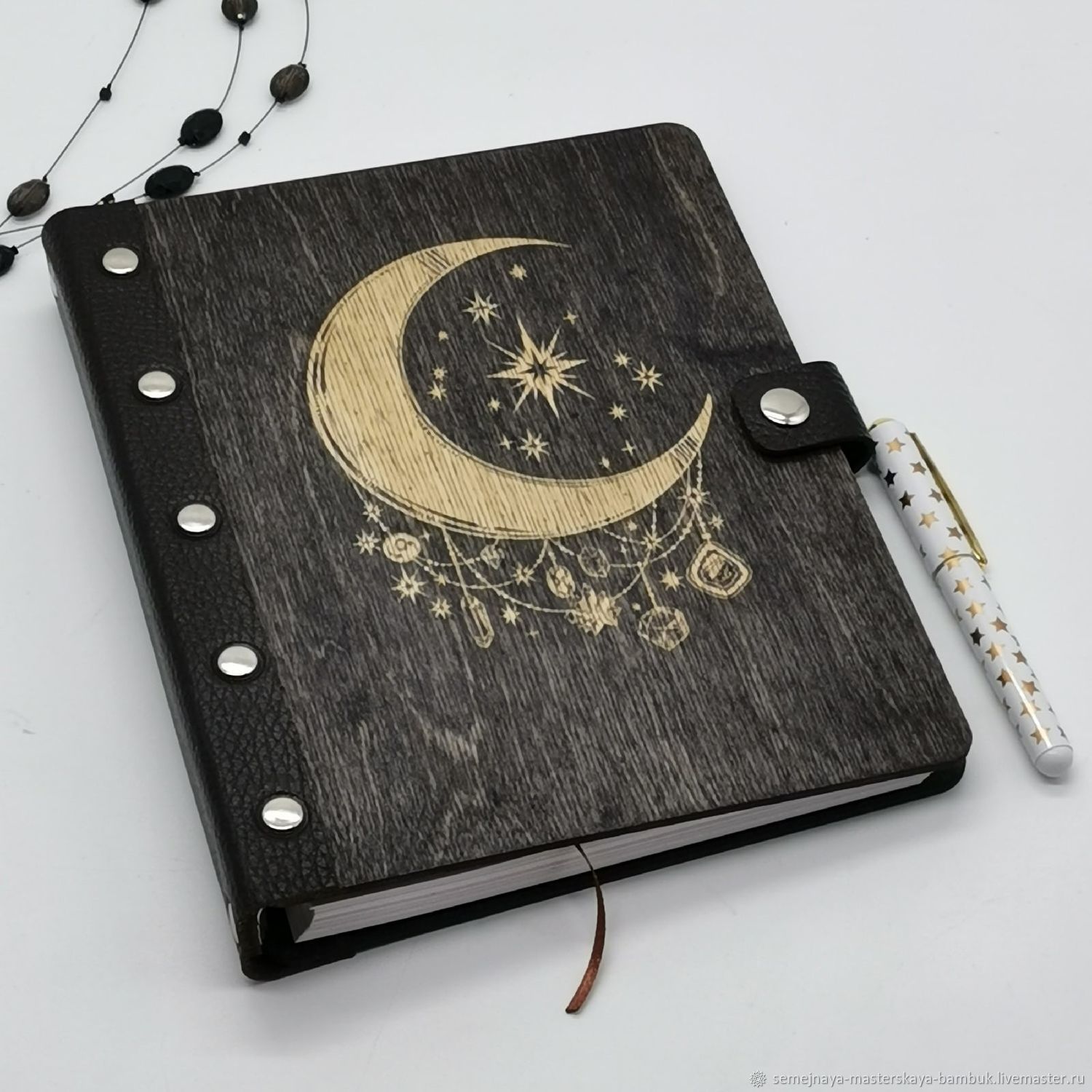 Handmade wooden notebook with leather spine 'Luna', Notebooks, Krasnodar,  Фото №1