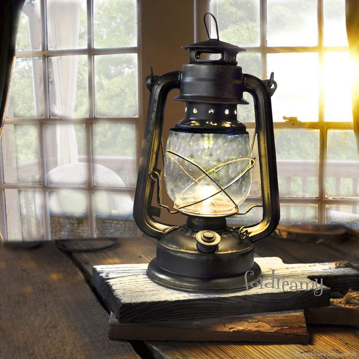 Керосиновая лампа фонарь на батарейках черная для фотосессии дома дачи .