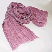 Шелковый шарф мятно-лавандовый шифоновый ручное крашение бохо подарок