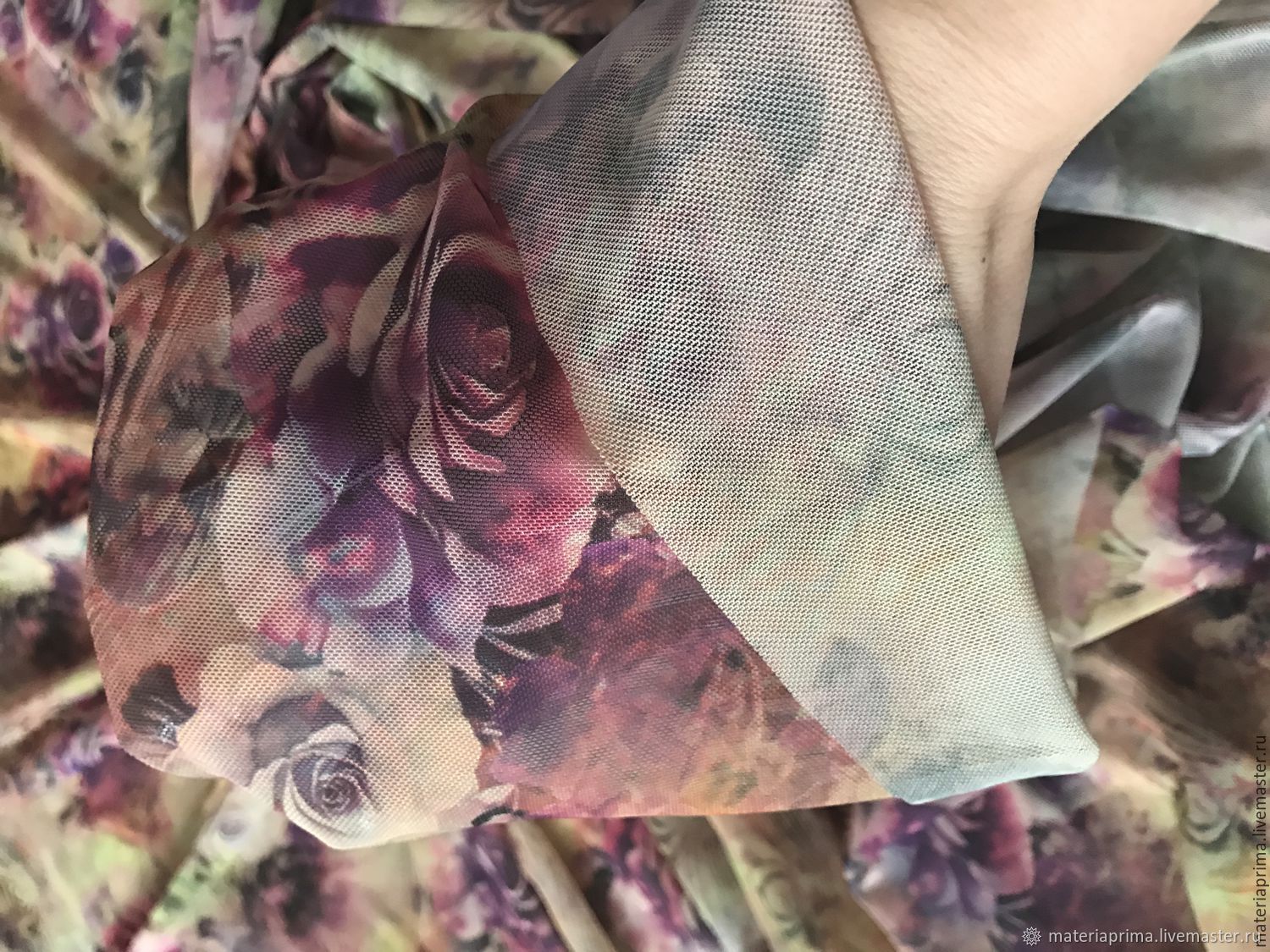 Сетка мягкая для платья с принтом розы (Италия) купить в интернет ...