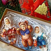 Сувениры и подарки handmade. Livemaster - original item Christmas toys made of cotton wool Set of kids. Handmade.