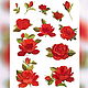 Embroidered appliqué red roses. Patch on clothes, Applications, Moscow,  Фото №1