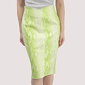 Одежда handmade. Livemaster - original item Skirt light green neon snake print cotton pencil. Handmade.