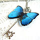 Transparent Pendant Key Blue Butterfly Vintage Key on a Chain Boho. Pendants. WonderLand. My Livemaster. Фото №6