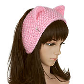 Аксессуары handmade. Livemaster - original item Headband with Cat ears knitted hair Pink. Handmade.