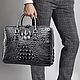 Bag-briefcase made of embossed crocodile skin, in black, Brief case, St. Petersburg,  Фото №1