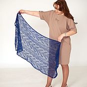 Аксессуары handmade. Livemaster - original item Knitted stole, down stole, Blue, openwork scarf. Handmade.