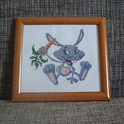 Картины и панно handmade. Livemaster - original item The ready embroidered picture "Cheerful Hare". Handmade.