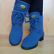 Обувь ручной работы. Ярмарка Мастеров - ручная работа Mezcla de lana botas de ganchillo ( color - jeans ). Handmade.