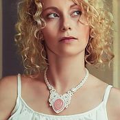 Свадебный салон handmade. Livemaster - original item Wedding soutache necklace Subtle rose with rose quartz white. Handmade.