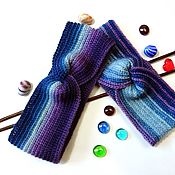 Аксессуары handmade. Livemaster - original item Knitted headband (stripe) on the head Turban blue-purple. Handmade.