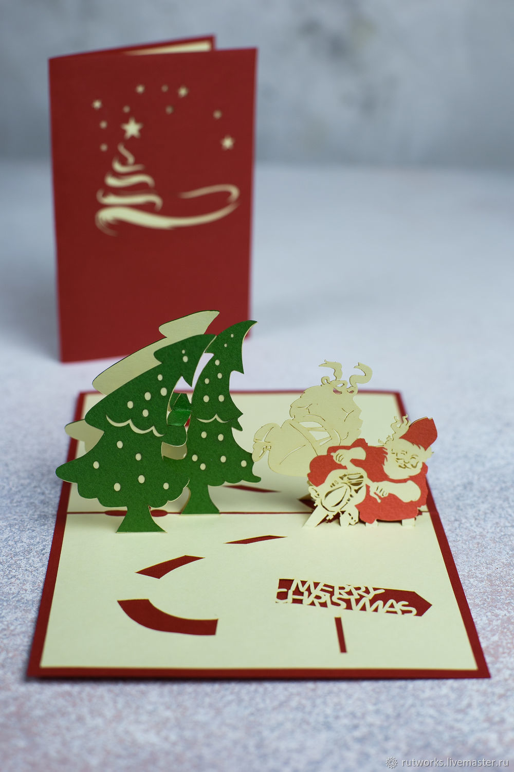 Дед Мороз к нам мчится... - объемная 3D открытка ручной работы, Открытки, Москва,  Фото №1