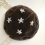 Аксессуары handmade. Livemaster - original item Velvet yarmulke vintage kippah brown silver trim. Handmade.