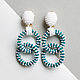 Earrings Rings: Turquoise with white. cruise collection. bead earrings, Congo earrings, Omsk,  Фото №1