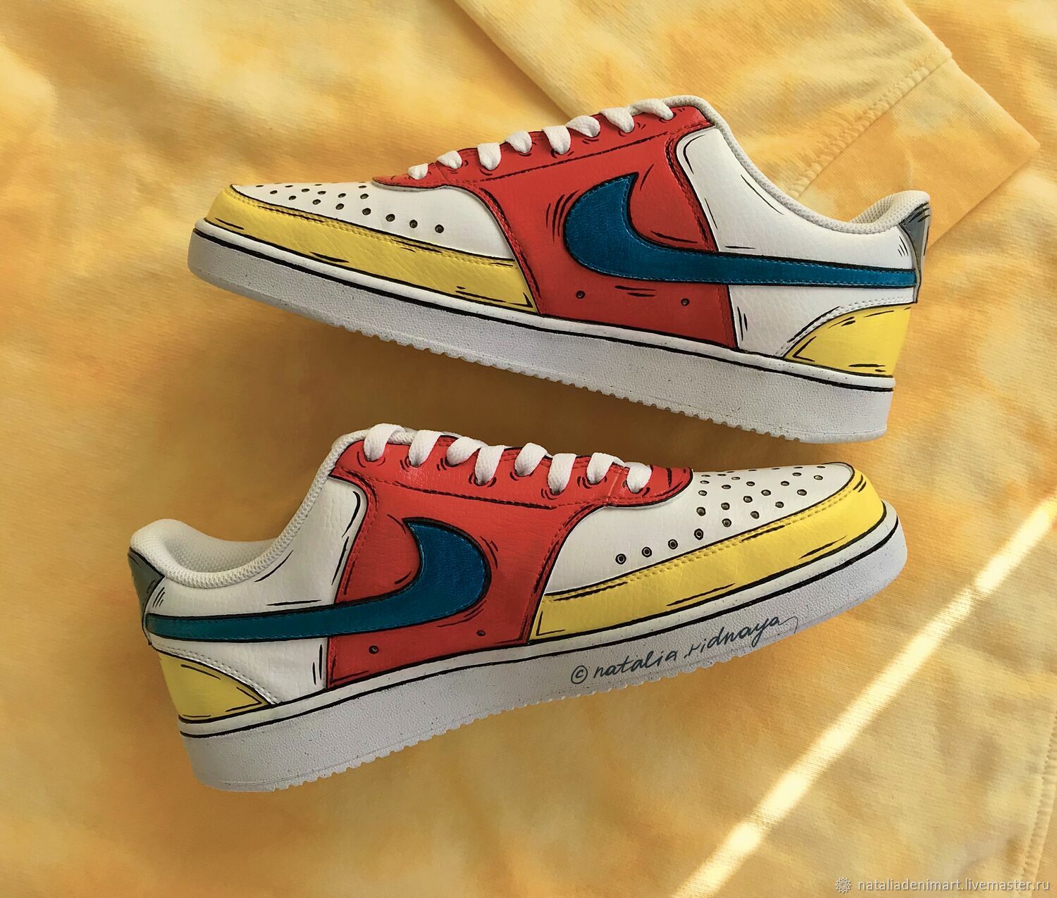Pre-owned Nike Air Force 1 Custom Low Cartoon Yellow Shoes White