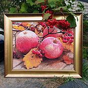 Author's hand-made cross-stitch painting Rustic Still life