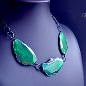 Украшения handmade. Livemaster - original item Necklace with green agate slices on a black chain. Handmade.