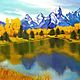Painting landscape Mountain lake