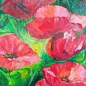 Картины и панно handmade. Livemaster - original item Painting with red poppies canvas 40 by 50 cm. Handmade.
