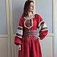 Vestido largo rojo lino eslavo folk, Folk dresses, Anapa,  Фото №1