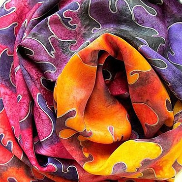 Платки ручной работы. Ярмарка Мастеров - ручная работа Батик платок " Фламенко". Handmade.