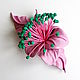 Dream Leather Flower Brooch Light Pink Green Mint, Brooches, Moscow,  Фото №1