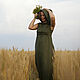  Платье льняное болотное с капюшоном. Платья. Алена Тимофеева (indeeza). Ярмарка Мастеров.  Фото №5