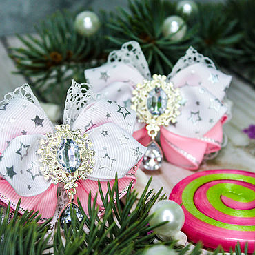 Бантики для украшения новогодней ёлки. МК/Hand мade/DIY/ Kanzashi
