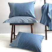 Для дома и интерьера handmade. Livemaster - original item Bed linen made of boiled cotton blue melange with decor. Handmade.