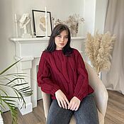 Одежда handmade. Livemaster - original item Jerseys: Knitted sweater with large braids in the color of Bordeaux oversize. Handmade.