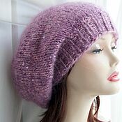 Аксессуары handmade. Livemaster - original item Voluminous warm beret Pink-lilac mohair with lurex. Handmade.