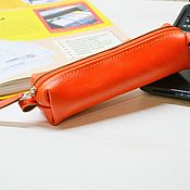 Сумки и аксессуары handmade. Livemaster - original item Leather pencil case-orange cosmetic bag. Handmade.