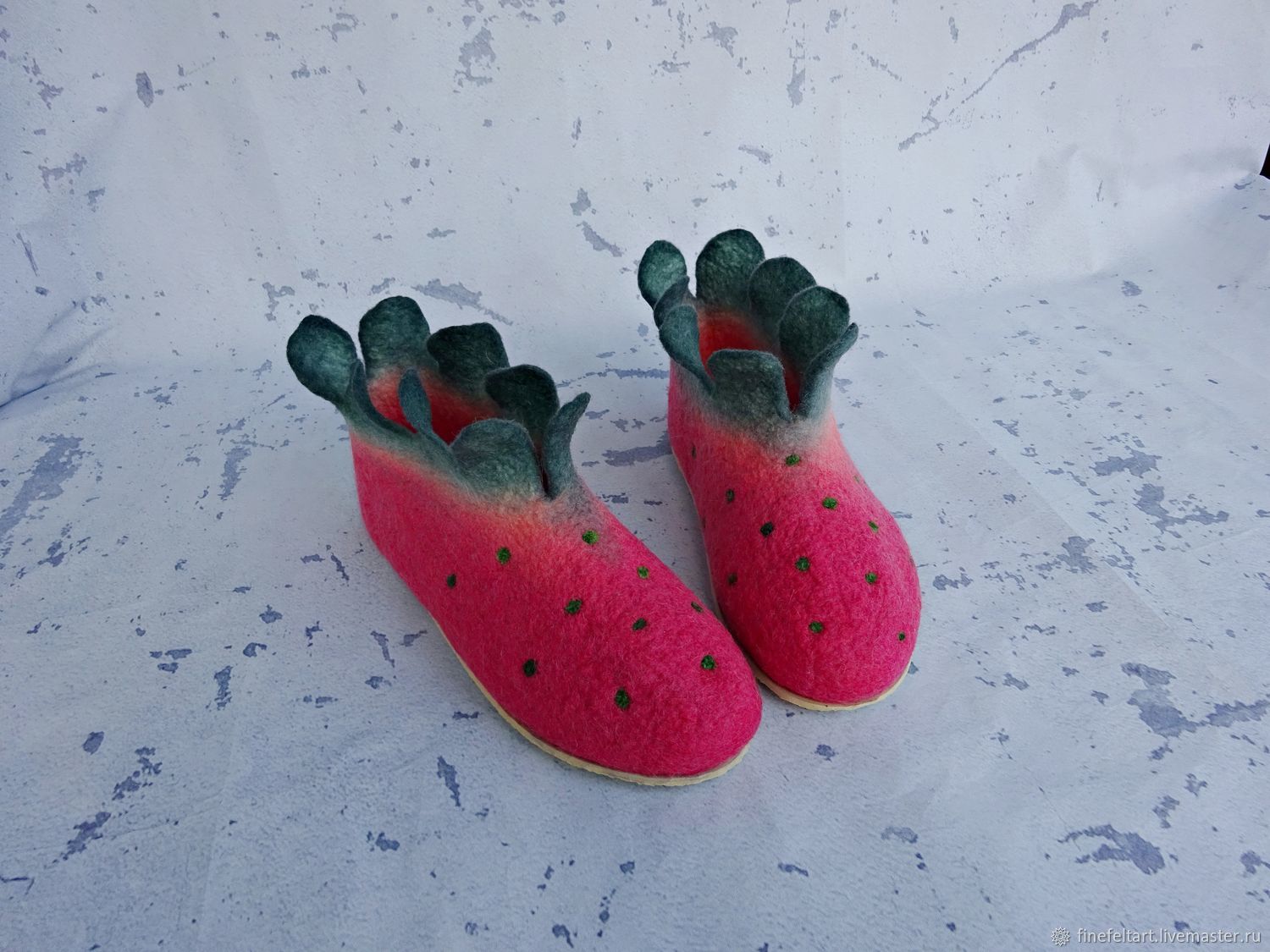 'Rosie' woolen felted slippers on the sole, Slippers, Nizhny Novgorod,  Фото №1